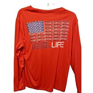 Reel Life Mens Sun Ray Defender UPF 50+ Fishing Shirt Red American Flag Small